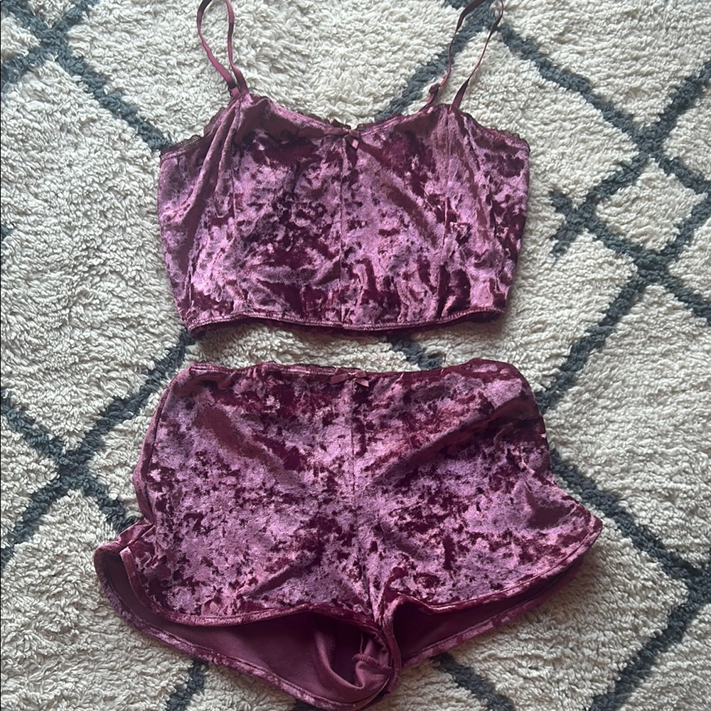 Fashion Nova Purple Velvet Pajama Set